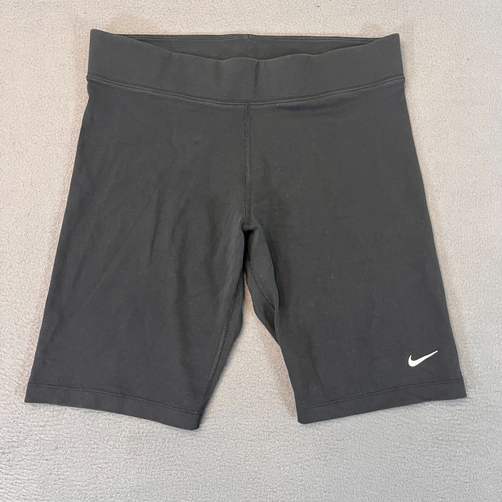 Nike Women's Large 9.5" Biker Shorts Black Tights Shorts‎ Run Logo Athletic Yoga